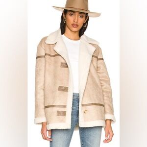 Sherp/ Faux coat with notched collar, button closure and welt front pockets.